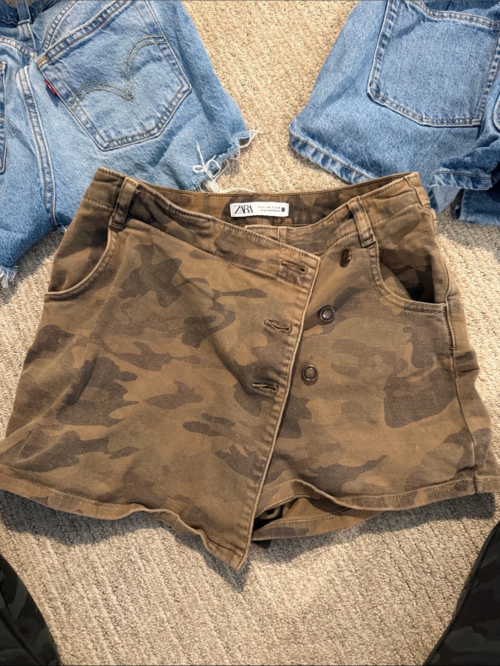 ZARA Brown Camo Button-Front Skort